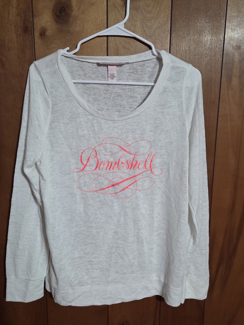 Victorias Secret Medium White Long Sleeve Bombshell Shirt Top Semi Sheer Burnout